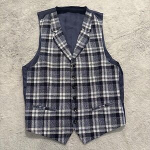 SUITSUPPLY Mens Plaid Silk Linen Cotton Vest‎ Waistcoat Blue White Size 38"
